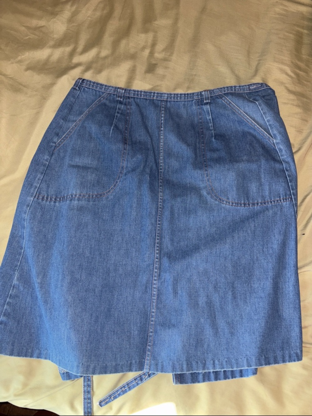 Russ Classic Blue Denim Wrap Midi Skirt with Front Pockets